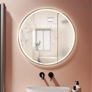 ORTONBATH™  Black LED Mirror Round 24 Inch, Round Bathroom Mirror with Smart Touchless Sensor, Dimmable Wall Mounted Vanity Mirror with 3 Color Lights, Anti-Fog, CRI 90+, IP54 Waterproof