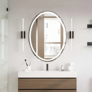 ORTONBATH™ OVAL FRAMLESS Touch Control Wall-Mounted Vanity Mirrors with Lights-20 X 28in Dimmable Lighted Makeup Mirror, Anti-Fog Front Lighted Led Bathroom Mirror, Memory Function Cosmetic Mirror