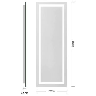ORTONBATH™   FRAMELESS FLOOR STANDING RETANGULAR 60 x 22 Inch LED Bathroom FULL LENGTH Mirror with Lights, Wall Mounted Smart Mirror with Anti-Fog and Adjustable 3000-6000K Color Temperature, Horizontal & Vertical