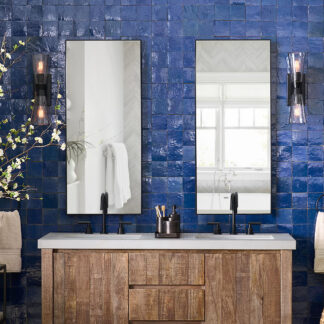 ORTONBATH™ Rectangular Vanity Decorative Wall Accent Mirror Modern Chrome Silver Metal Frame Glass Beveled 22