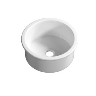ORTONBATH™  Farmhouse Ceramic SINGLE round bowl UNDERMOUNT Kitchen Sink Basket Strainer Waste