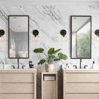 ORTONBATH™  Black Metal Framed Bathroom Mirror for Wall - 24x36 Inch Matte Black Bathroom Vanity Mirror - Modern Rounded Corner Rectangle Wall Mirror Farmhouse- Decorative Wall Mounted Mirror for Bathroom