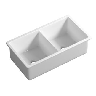 ORTONBATH™  Farmhouse Ceramic DOUBLE bowl UNDERMOUNT Kitchen Sink Basket Strainer Waste