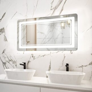 ORTONBATH™ FRAMLESS LED Bathroom Mirror 60x 36 with Front and Backlight, Large Dimmable Wall Mirrors with Anti-Fog, Shatter-Proof, Memory, 3 Colors, Double LED Vanity Mirror