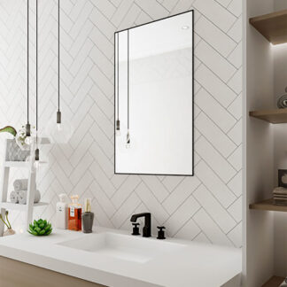 ORTONBATH™ Bathroom Mirror Rectangular Wall Mirror Metal Frame Hanging Mirrors Horizontal or Vertical Hangs Simplicity Decor for Bedroom Living Room Bathroom Entryway, Black/GOLD /SILVER OTLM1054