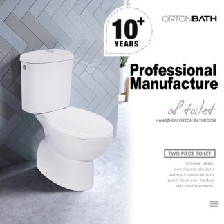 ORTONBATH™ Dual-Flush 3/6L PER FLUSH WASH DOWN TWO PIECE TOILET BOWL S TRAP 130MM WITH PP SEAT COVER LATERAL INLET  OT59C