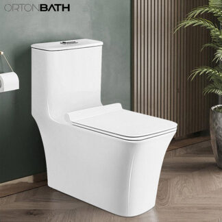 ORTONBATH™ Dual Flush Elongated Standard One Piece Toilet with Comfortable Seat Height, Soft Close Seat Cover, High-Efficiency Supply, and White Finish Toilet Bowl (White Toilet) WC Bathroom Water Closet One-Piece Elongated Toilet OT1109