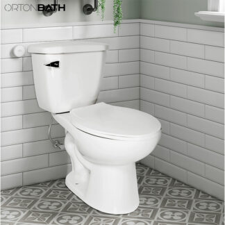 ORTONBATH™ White 2-piece Elongated Toilet with Standard 12-in Rough-in, Powerful Single Flush 1.28 GPF ADA Chair Height Toilet (Seat Included) OT16A