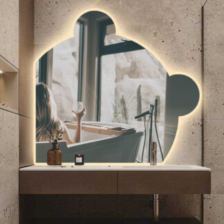 ORTONBATH™ PANDA BEAR CUTE LED Lighted Round Mirror Wall Mount Circle Illuminated Bathroom Vanity Mirror with Anti-Fog Demister Pad Built in Touch Switch OTL0502