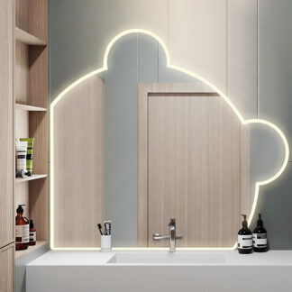 ORTONBATH™ PANDA BEAR CUTE LED Lighted Round Mirror Wall Mount Circle Illuminated Bathroom Vanity Mirror with Anti-Fog Demister Pad Built in Touch Switch OTL0502
