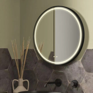 ORTONBATH™ 32 Inch Black Frame Round LED Bathroom Mirror with Lights 32 Inch Black Circle Lighted Vanity Mirrors for Bathroom Wall Anti Fog 3 Color Dimmable Makeup Bathroom Smart Round Vanity Mirrors OTL0515
