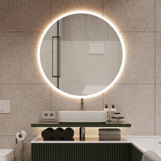 ORTONBATH™ Round LED Mirror 24 Inch with Front Round Lighted Bathroom Mirror Dimmable LED Circle Mirror Wall Mounted Round Vanity Mirror Anti Fog Round Frontlit Illuminated Mirror CRI 90+ OTL0517