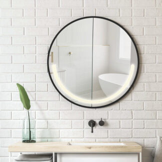 ORTONBATH™  framed round half LED Bathroom Mirror, Wall-Mounted, 3-Color Dimmable, IP54 Waterproof, Smart Touch, Anti-Fog Vanity Makeup OTL0525