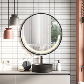 ORTONBATH™  framed round half LED Bathroom Mirror, Wall-Mounted, 3-Color Dimmable, IP54 Waterproof, Smart Touch, Anti-Fog Vanity Makeup OTL0525