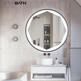 ORTONBATH™ 32 Inch LED Black Frame Round Mirror,Round Bathroom Mirror with Light,Wall Mounted Lighted Vanity Mirror, Anti-Fog & Dimmable Touch Switch, Waterproof IP54,90+ CRI OTL0608