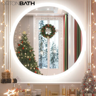 ORTONBATH™ 80*80 LED FRAMELESS Round Mirror, Round Bathroom Mirror with Light, Wall Mounted Lighted Vanity Mirror, Anti-Fog & Dimmable Touch Switch, Waterproof IP54 ,90+ CRI OTLD2005