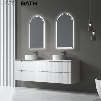 ORTONBATH™  arch black framed LED Bathroom Mirror with Lights Backlit Mirror Square Lighted Bathroom Mirror Anti-Fog Wall Mounted LED Vanity Mirror Large Dimmable Makeup Mirror OTLD2008