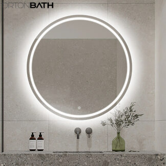 ORTONBATH™  Mirrors & Marble Circular LED Vanity Mirror - Front Lit Rounded Mirror for Bedroom, Bathroom or Shower - Anti Fog & Wall-Mounted - Modern Home Decor - 24