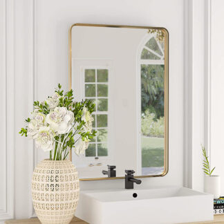 ORTONBATH™ 48X32 Bronze Bathroom Mirror, Brushed Bronze Framed Bathroom Vanity Mirror, Rounded Rectangle Mirror for Wall, Shatterproof, Wall Mounted, Anti-Rust (Horizontal/Vertical)  OTL0508