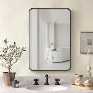ORTONBATH™ Wall Mounted Mirror for Bathroom, rectangle Wall Mirror, Bathroom Mirrors for Wall, Decorative Wall Mirror for Bathroom, Wall Mirror with black Aluminum Alloy Frame for Entryway, Living Room (Black) OTLM0510