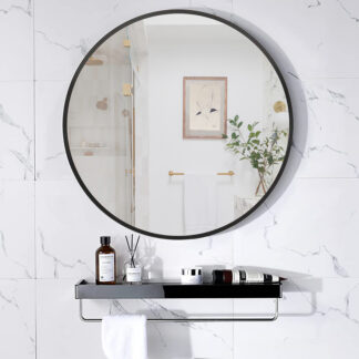 ORTONBATH™ MODERN BLACK FRAMED ROUND  Hand-Forged Metal Framed Vanity Bath Wall Mirror BATHROOM MIRROR ART HOME DÉCOR METAL FRAMED MIRROR FOR WALL DECORATIVE OTL0514