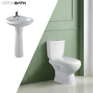 ORTONBATH™ Two-Piece Wash Down ROUND Bowl Toilet Dual-Flush 3/6L PER FLUSH TOILET SET TOILET SUITE WITH PEDESTAL BASIN OTM2011
