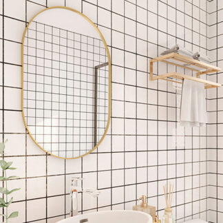 ORTONBATH™  OVAL GOLD METAL ALLUMINUM Framed Wall Mirror, Traditional Dark Accent Mirror for Home Decor Modern Frame Bathroom Mirror OTML1002