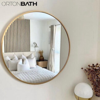 ORTONBATH™   Round Bathroom GOLD FRAMED Mirror Wall Hanging Bathroom Mirror Dressing Table Mirror Makeup Mirror Wall Hanging Round Mirror Porch Decorative Mirror,4040CM OTML1013