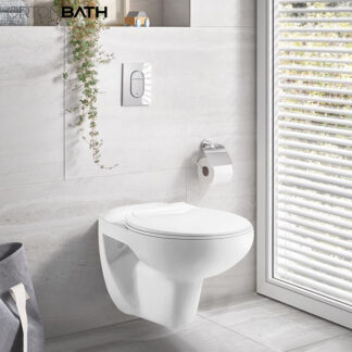 ORTONBATH™ SMALL SIZE RIMLESS WALL MOUNTED TOILET BOWL WITH CONSEALED CISTERN WC Bathroom Toilet Bowl with PP UF seat cover OTW005