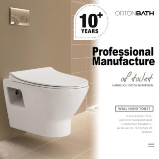 ORTONBATH™ SLIM RIMLESS WALL HUNG WC TOILET Bathroom Toilet Bowl with duroplast seat cover OTW045