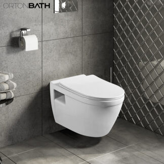 ORTONBATH Wall Hung Toilet Rimless Bowl Elongated With Soft Close Seat Award-winning Innovative Tankless Toilet Glossy White WITH FIXING HOLES OTW3101