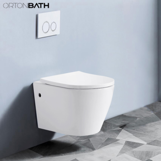 ORTONBATH Wall Hung Toilet Compact In Wall Toilet with Soft Closing Seat, 1.1 GPF/1.6 GPF Dual Flush Round Toilet Bowl for Modern Bathroom, Wall Mounted Design, White Ceramic OTW3107