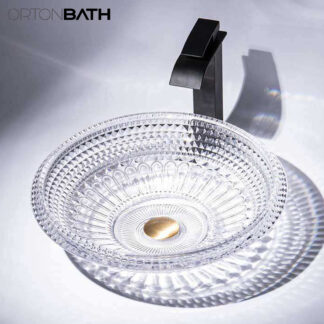 ORTONBATH™  Tempered Deco Glass Luxuryhome Bathroom Sink in Crystal engraving Elegant | Top Mount Basin | Vanity Countertop Sink Bowl with Pop Up Drain |Surface Finish 220
