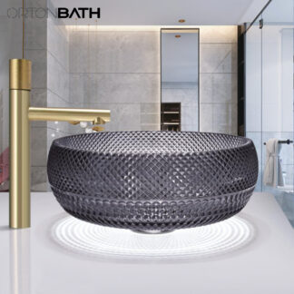 ORTONBATH™ Glass Bathroom Sink Transparent purple color Wash Sink Round Vessel Sink Counter Top Basin Bowl for Bathroom  216