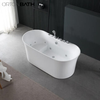 ORTONBATH™  Freestanding Whirlpool Bathtub Oval with 7 Hydromassage Water Jets Luxury Acrylic Massage SPA Soaking Bath Tub in White Single Ended OTA796