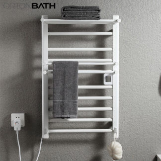 ORTONBATH™ Heated Towel Rack for Bathroom, Towel Warmer with Top Shelf, Wall Mounted Towel Warmer Rack, Hard-Wired/Plug-in, Matte WHITE OTDR6001