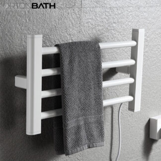 ORTONBATH™ Towel Warmer Wall Mounted with Built-in Timer 4 Bars Electric Stainless Steel Heated Towel Racks for Bathroom, Hot Plug-in Bath Towel Heater Brushed Nickel OTDR8120