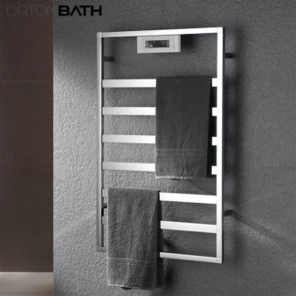 ORTONBATH™ Wall Mounted Towel Warmer Rack for Bathrooms, Electric Heated Towel Rack Heater, 7-Bars Stainless Steel Black.  OTDR9002