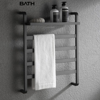ORTONBATH™ GUN METAL Towel Warmer Rack for Bathroom with Timer/Fahrenheit Display Electric Heated 10 Bars Drying Rail Plug-in or Hardwired Wall Mounted Heating Bath Towel Warming OTDR9006