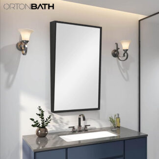 ORTONBATH™ Bathroom Mirror Metal Framed Pivot Mirror Farmhouse Tilting Rounded Rectangular Black Frame Mirror Large Wall Mirror 20 × 30 Inch Horizontal or Vertical Deigns	 OTDSM004