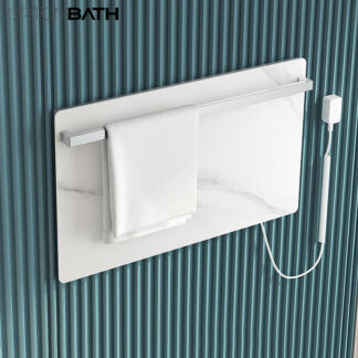 ORTONBATH™ Heated Towel Rack for Bathroom, Towel Warmer with Timer Wall Mounted, Electric Towel Warmers for Bathroom, Bath Towel Heater, Towel Drying Rack WITH WHITE MARBLE GRAIN- 75x45 cm OTFA-WHC302