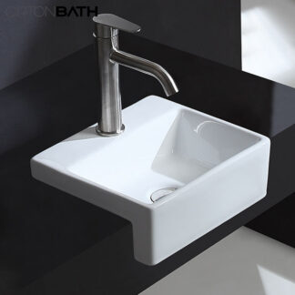 ORTONBATH™   SMALL SIZE MIDDLE EAST SQUARE SEMI RECESSED CERAMIC WASH BASIN SINK BASIN WITH TAP HOLE OTH3048