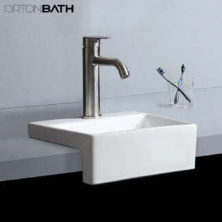 ORTONBATH™   SMALL SIZE MIDDLE EAST SQUARE SEMI RECESSED CERAMIC WASH BASIN SINK BASIN WITH TAP HOLE OTH3048