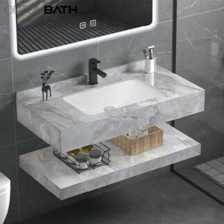 ORTONBATH™  undermount ceramic basin with Double floating sintered stone vanity OTSD003