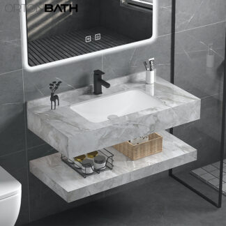ORTONBATH™  undermount ceramic basin with SINGLE floating sintered stone vanity OTSS008