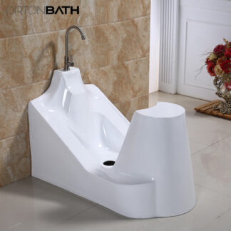 ORTONBATH™  Wudu Wash Basin with Heavy Duty Chrome Chair Long Tap and Trap Waste  Foot washing sink OTWUDU003