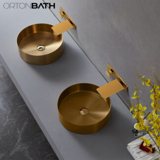 ORTONBATH™ Gold Vessel Sink, round Stainless Steel Luxury Bathroom Vanity Wash Sink Above Counter OTXY-6801