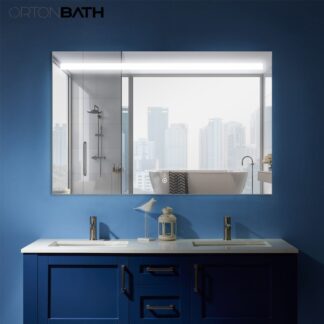 ORTONBATH™   LED Bathroom Mirror with Front and Backlight, Dimmable Wall Mirrors with Anti-Fog, Shatter-Proof, Memory, 3 Colors, Double LED Mirror (Horizontal/Vertical) OTECO14001