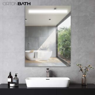 ORTONBATH™   Bathroom Mirror Wall Mounted 32X24 Inch Dimmable Anti-Fog Crystal Clear & Shatterproof Vertical/Horizone Flicking-Free Hard Wired LED Vanity Mirror (Horizontal/Vertical) OTECO6001