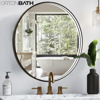 ORTONBATH™   32 Inch LED Black Frame Round Bathroom Mirror with Light Wall Mounted Vanity Mirror with Anti-Fog Dimmable Touch Switch Waterproof IP54 90+ CRI OTFO001